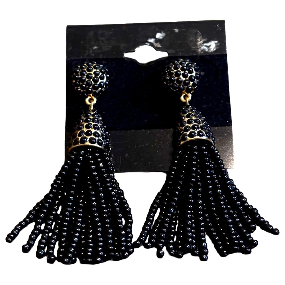 Baublebar Elegant Black Beaded Tassel Cha Cha  Earrings